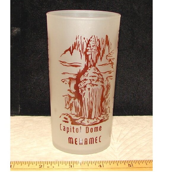 Vtg Hazel Atlas Frosted Glass Tumbler, 1950s MERAMEC CAVERNS Stanton Mo. - Picture 1 of 6